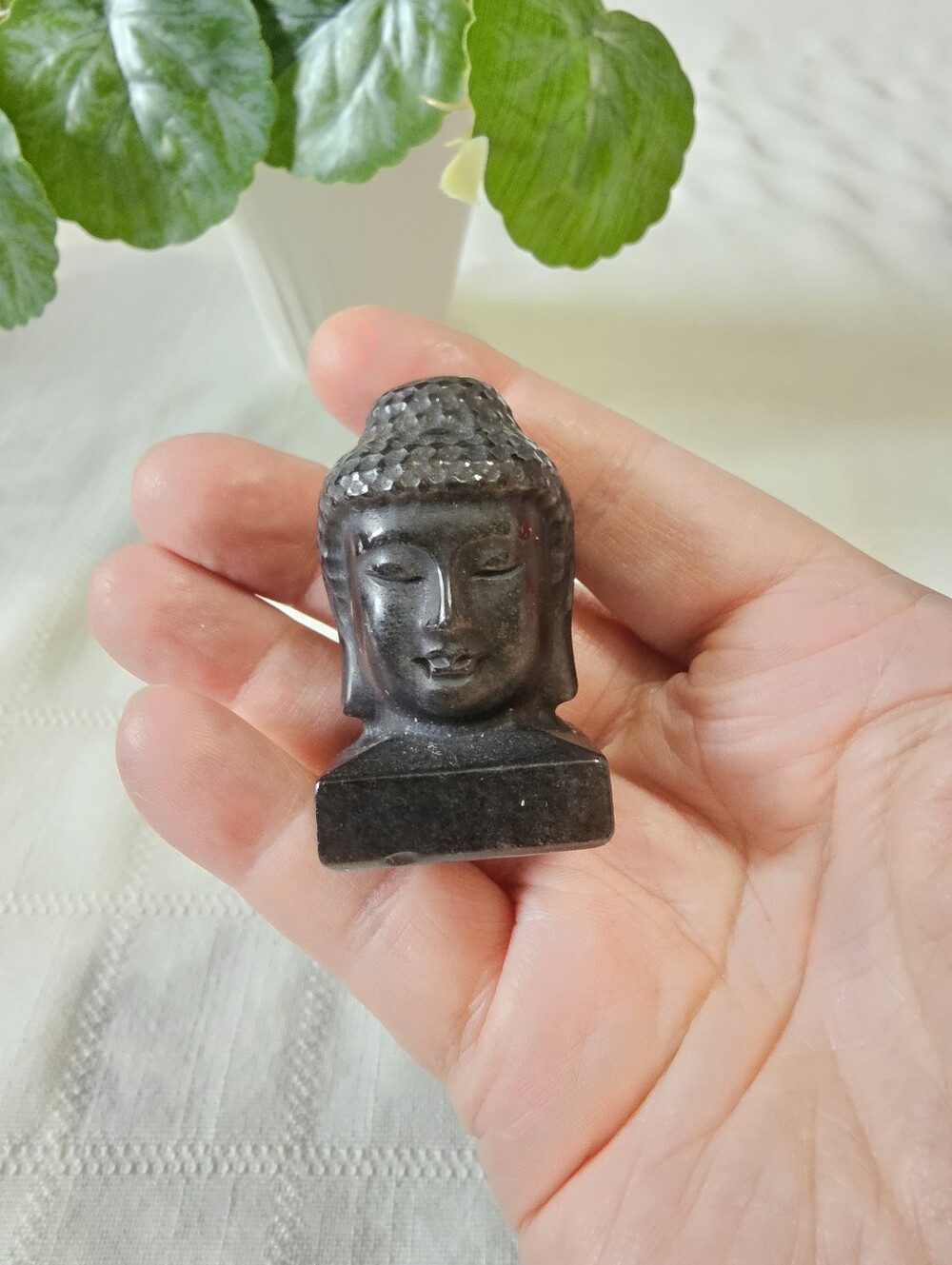 Gold Sheen Obsidian Buddha Head Sculpture